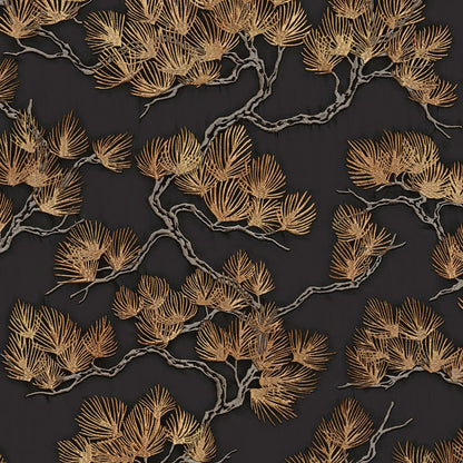 DUTCH WALLCOVERINGS Tapete Kiefer-Motiv Schwarz und Golden