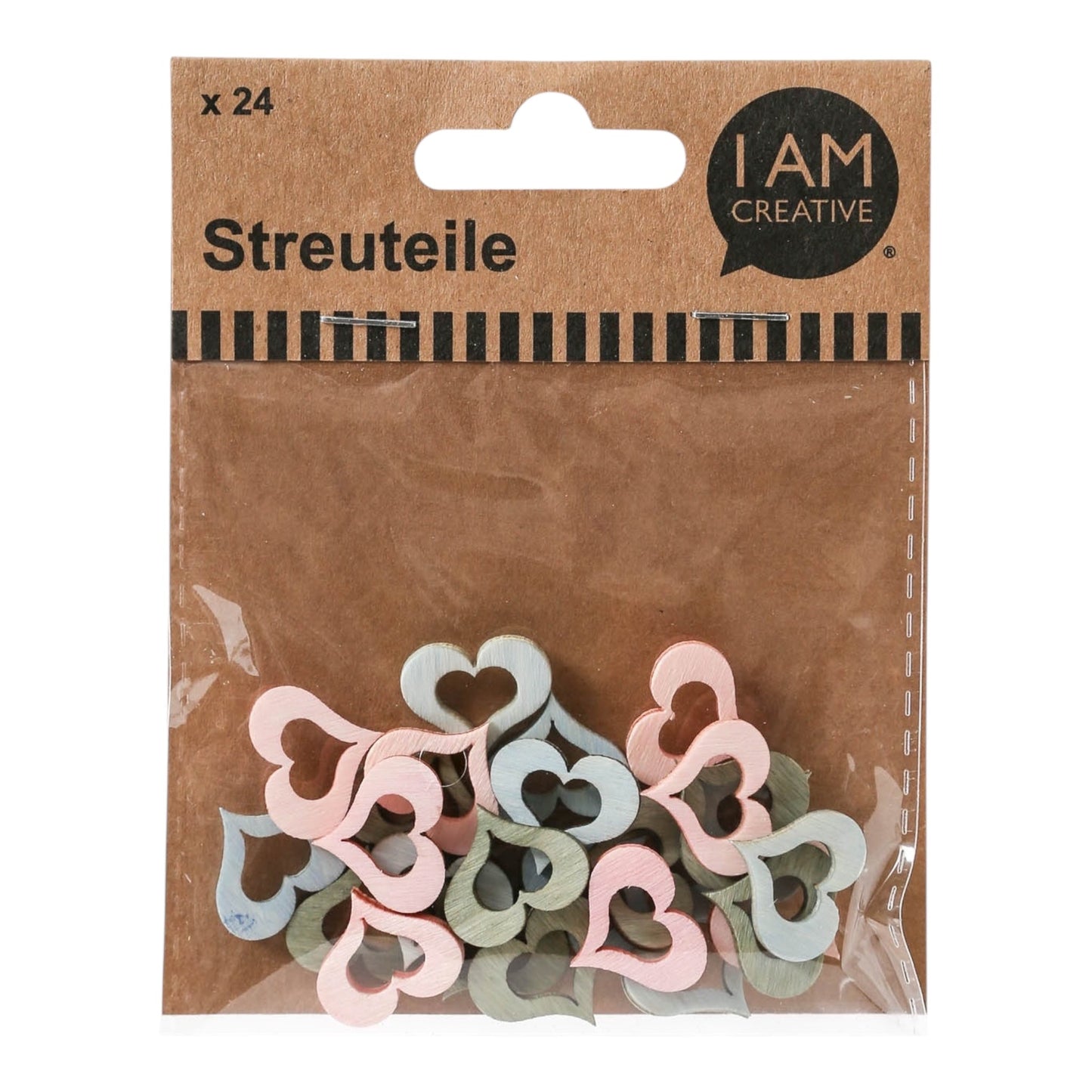 I AM Creative Streuteile Herz, 24 Stück, ca. 2–3 cm, braun/grau/rot