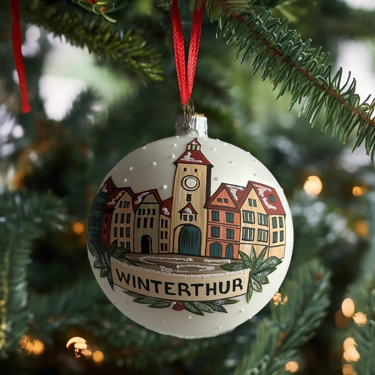 Weihnachtskugel «Winterthur», handbemalt, Ø 10 cm
