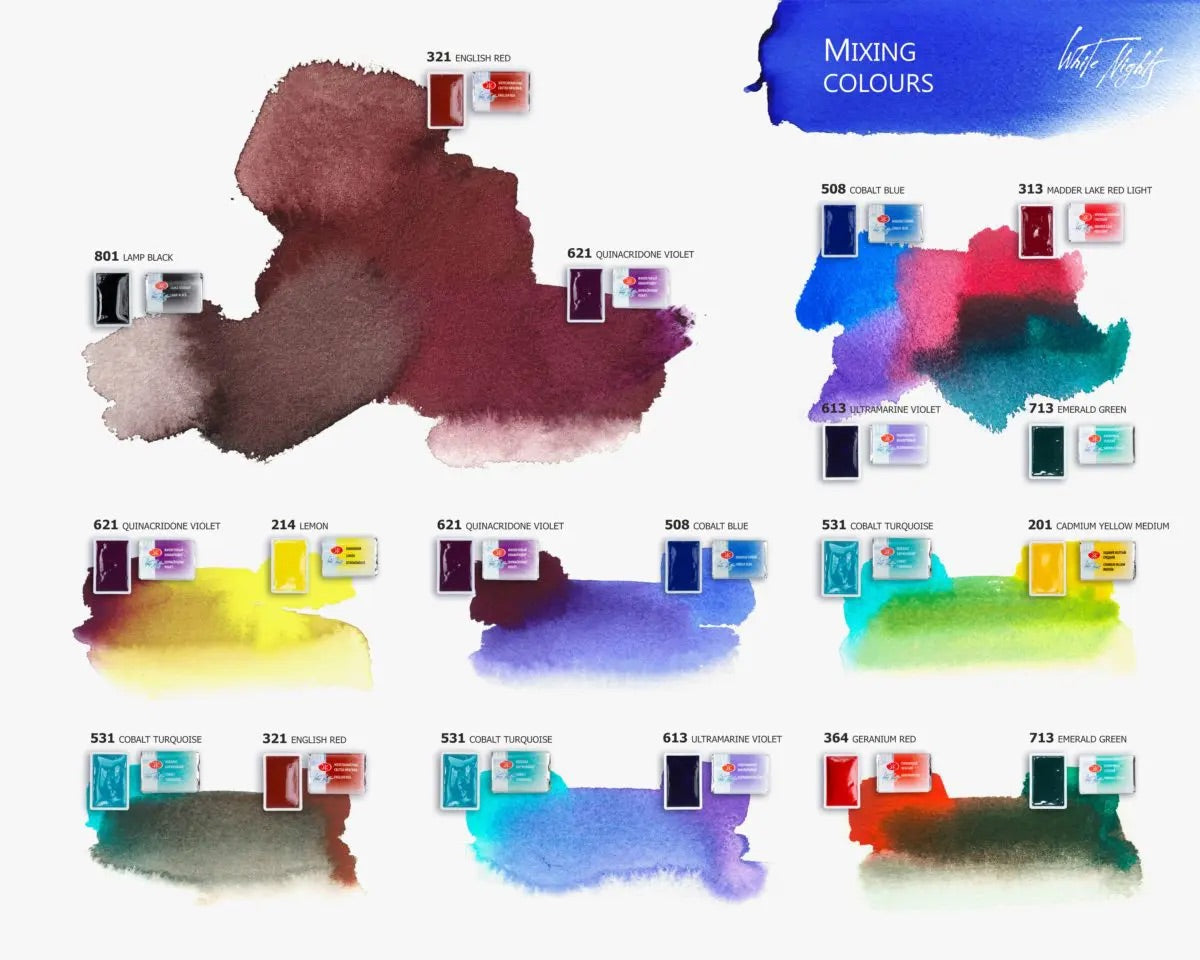 Nevskaya Palitra White Nights™ Aquarellfarbe Set Bazanova im Metallkasten 21 x 2,5 ml Näpfchen