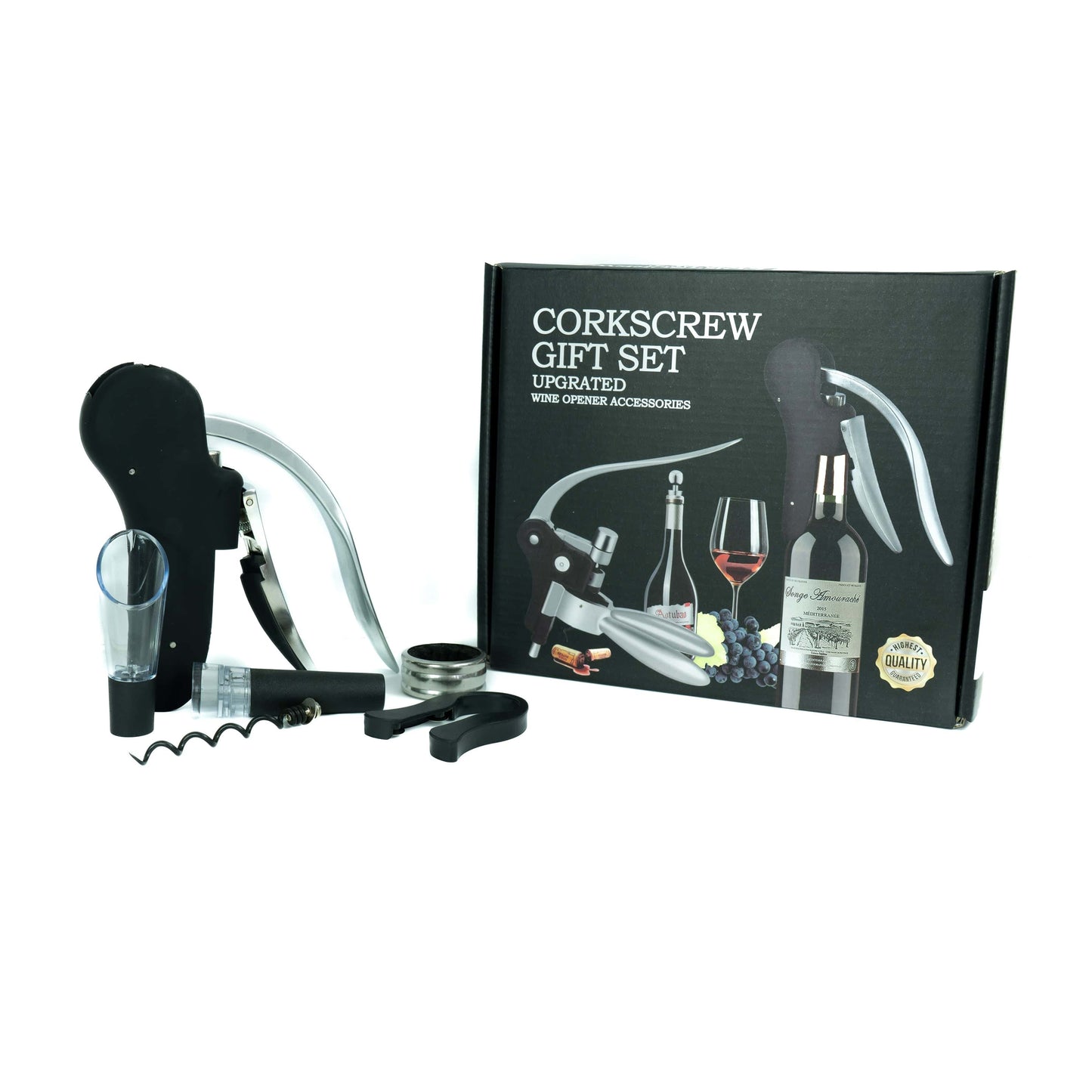 Easy-Lift Korkenzieher Set – 6-teilig mit Ausgiesser, Stopfer & Banderolenschneider