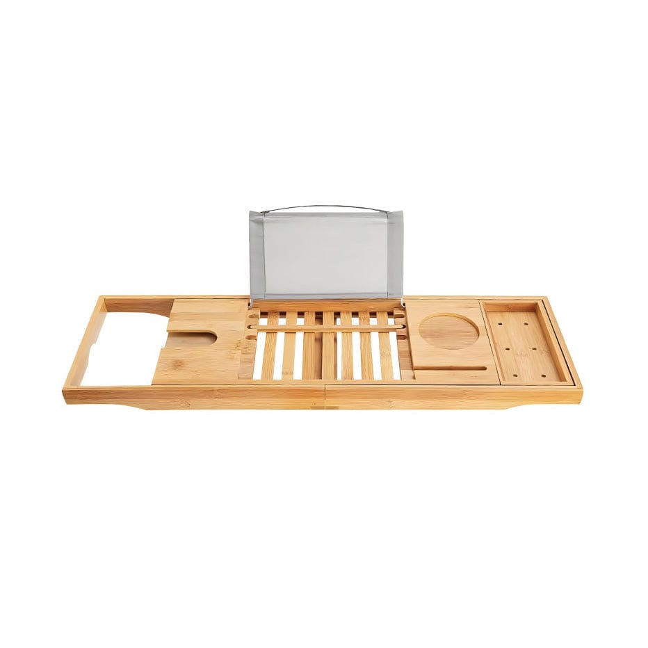 Badewannenablage Bambus 70cm – 2 Glashalter & Klappbarer Buchständer