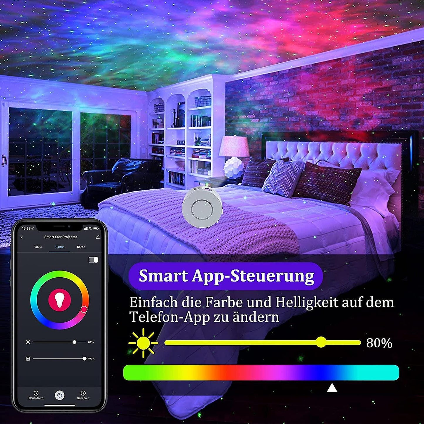 Smart Star Sternenhimmel Projektor – App-Steuerung, Timer & Farbeinstellungen