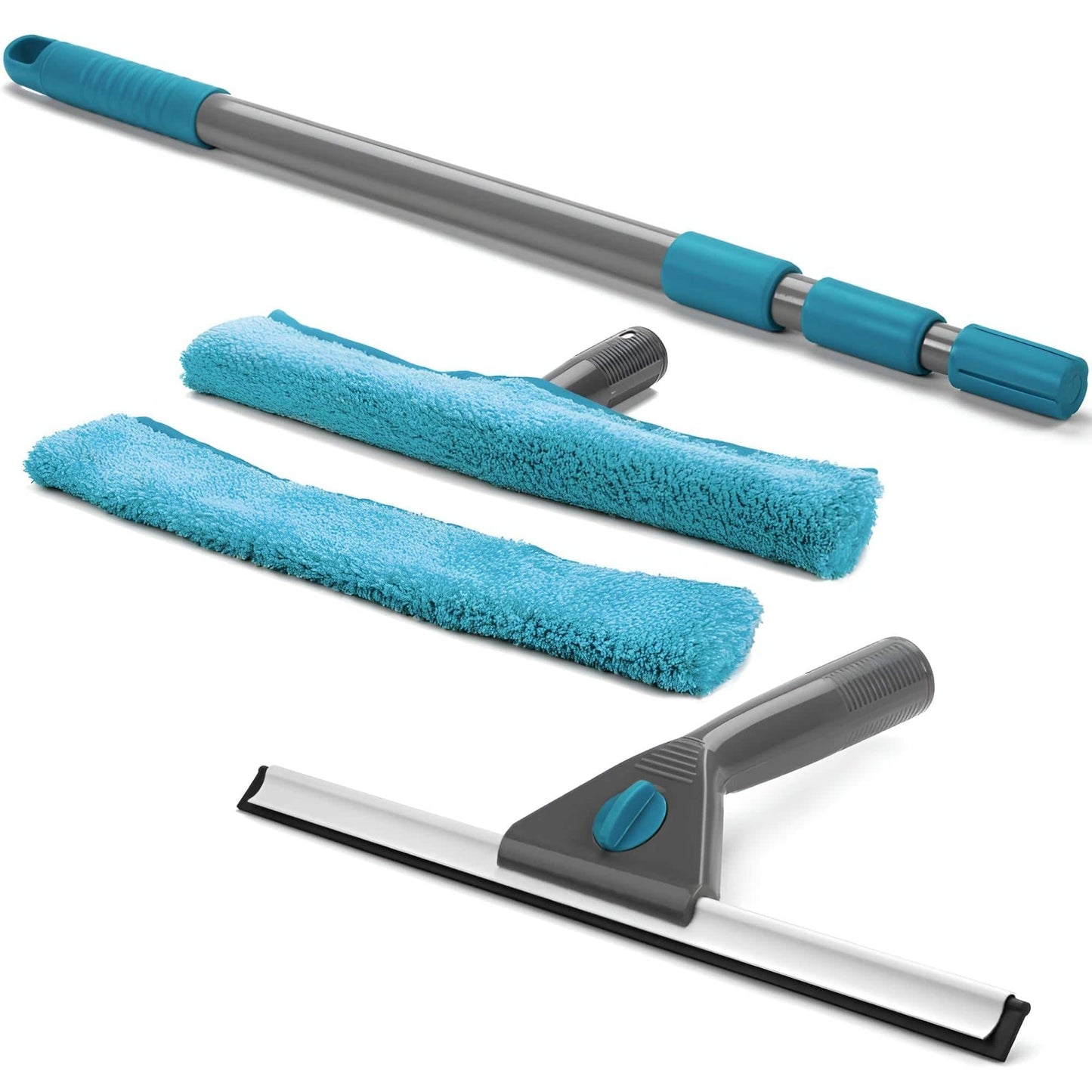 2-in-1 Fensterreiniger – Mikrofaseraufsatz, Abzieher & Teleskopstab