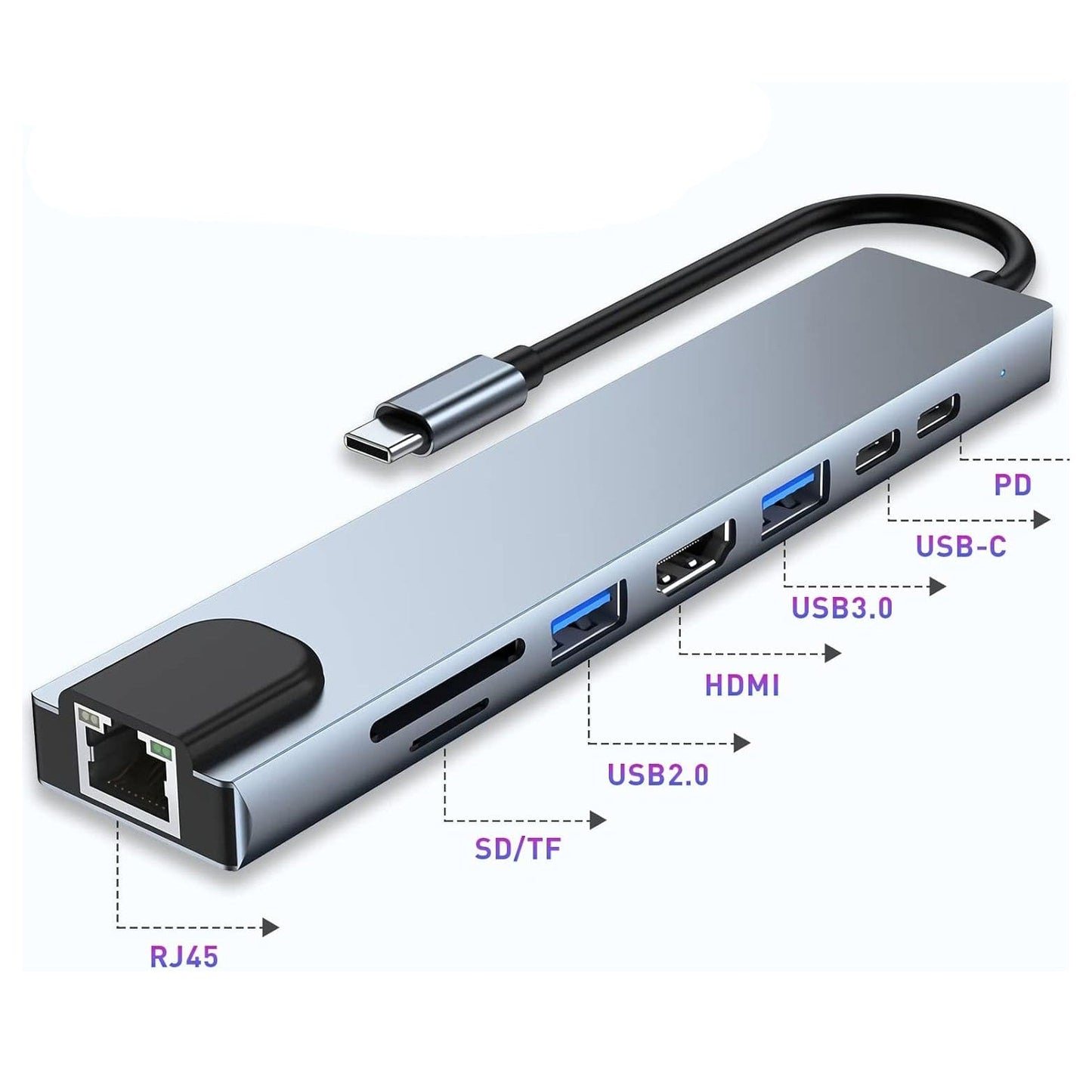USB-C Hub 8-Port – HDMI 4K, USB-A, SD-Kartenleser & Schnellladen