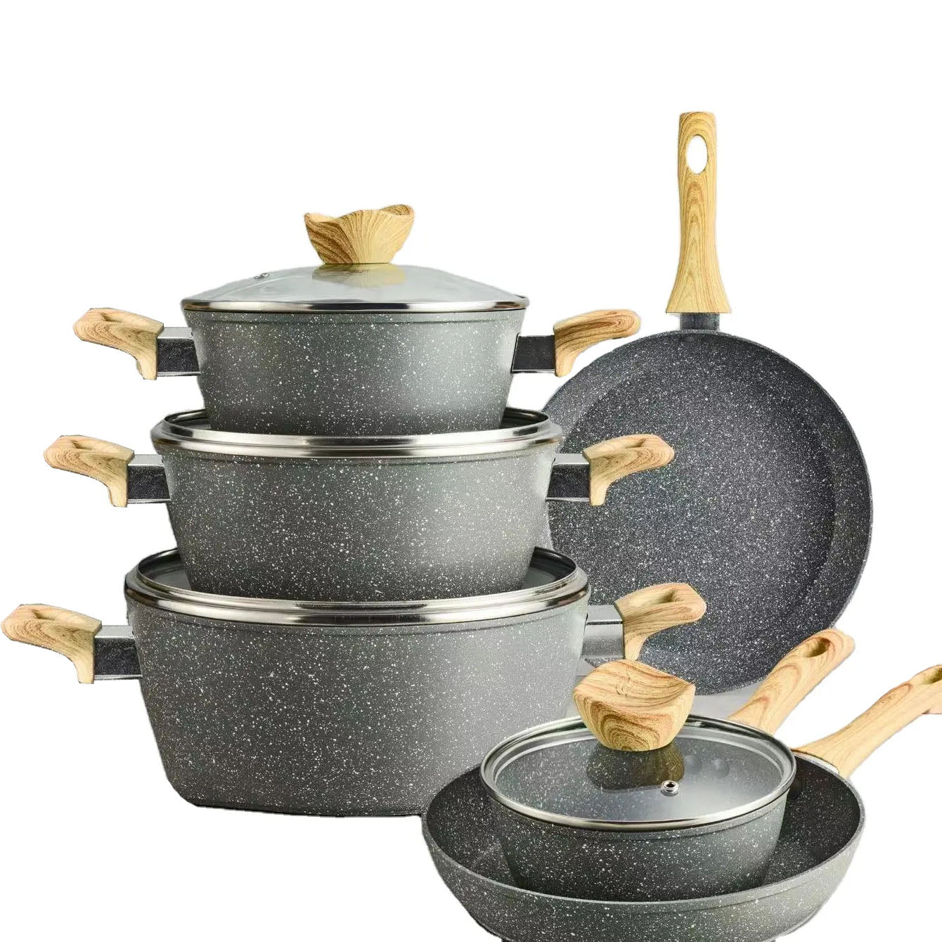 10-teiliges Aluminium Kochgeschirr-Set mit Marmor-Design