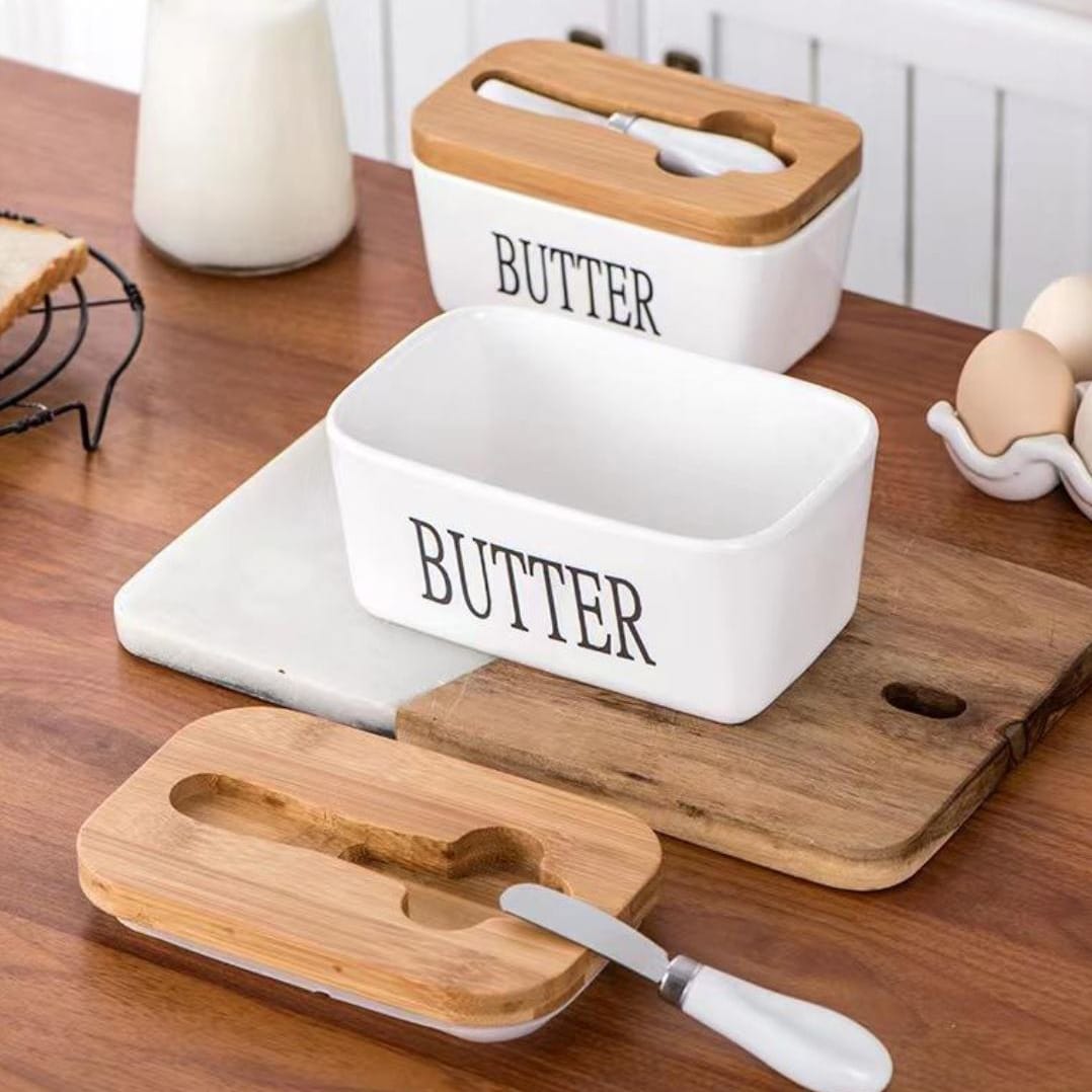 Butterbehälter mit Buttermesser – Keramik, spülmaschinenfest & streichzart