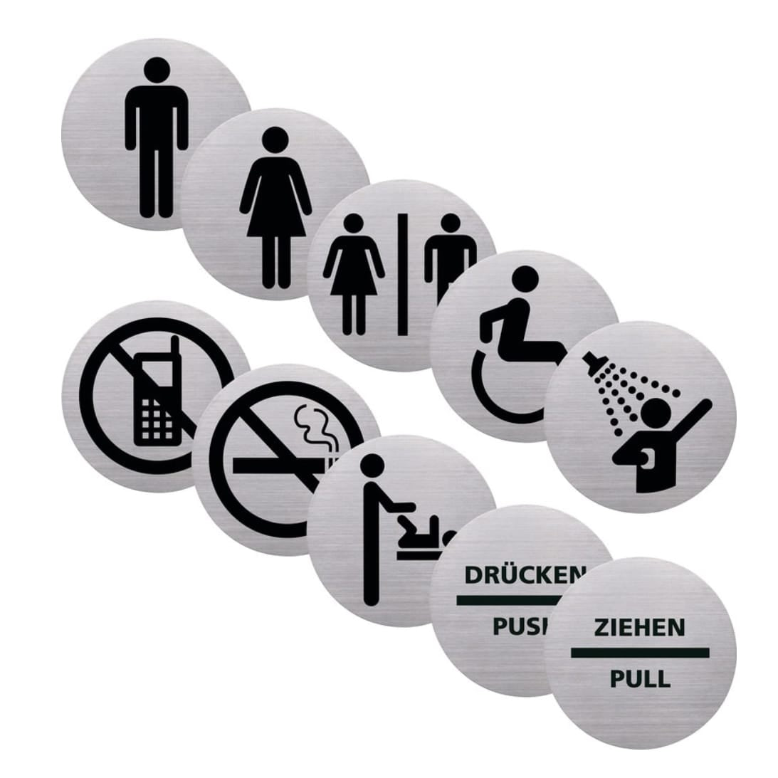 Wand-/Tür-Piktogramme Set – Ø 10 cm, selbstklebend oder schraubbar