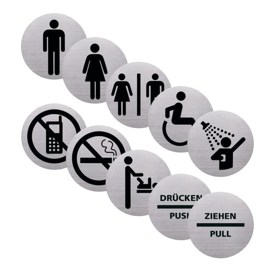 Wand-/Tür-Piktogramme Set – Ø 10 cm, selbstklebend oder schraubbar