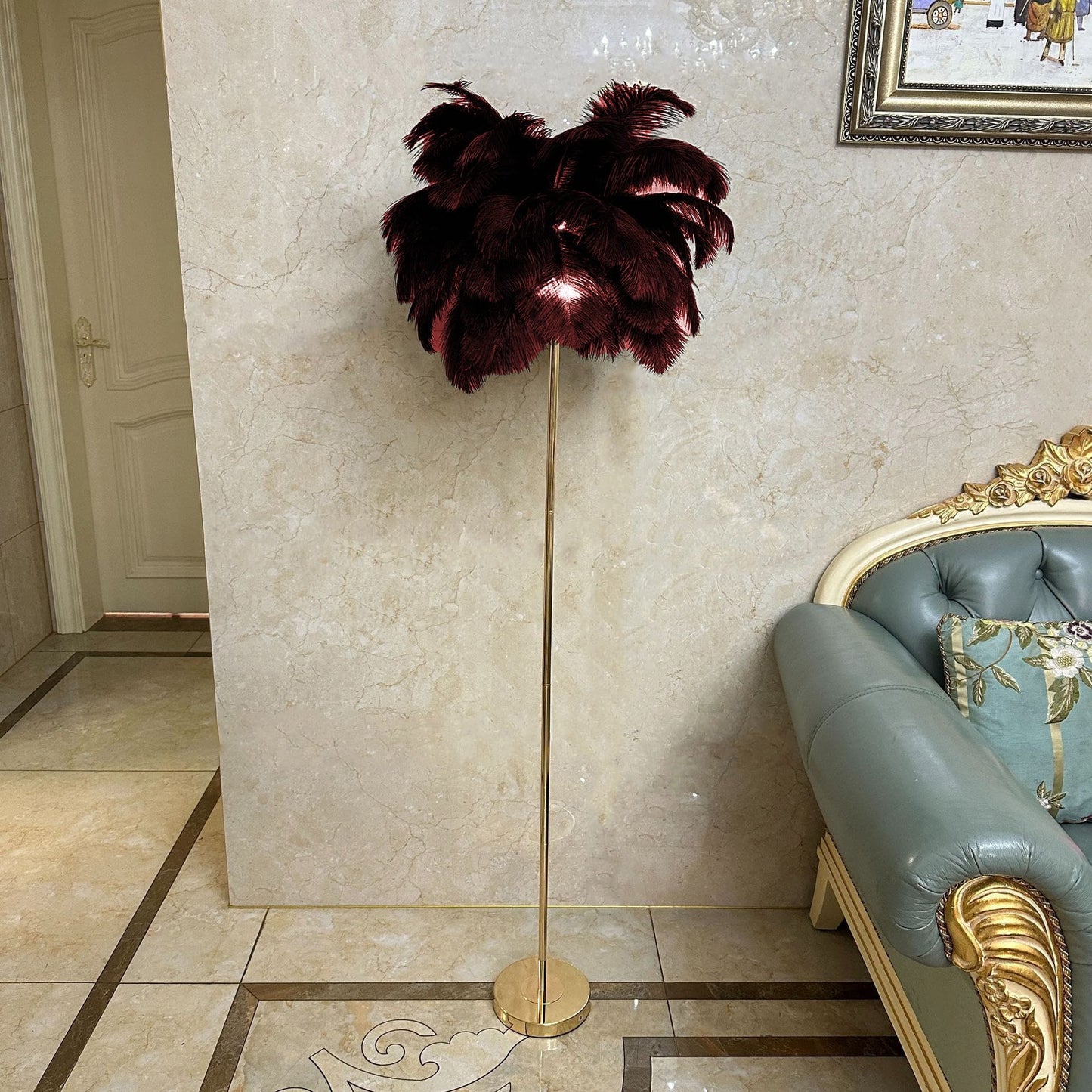 Straussenfeder-Stehlampe – 150 x 60 cm, mit echten Federn, glamourös & elegant