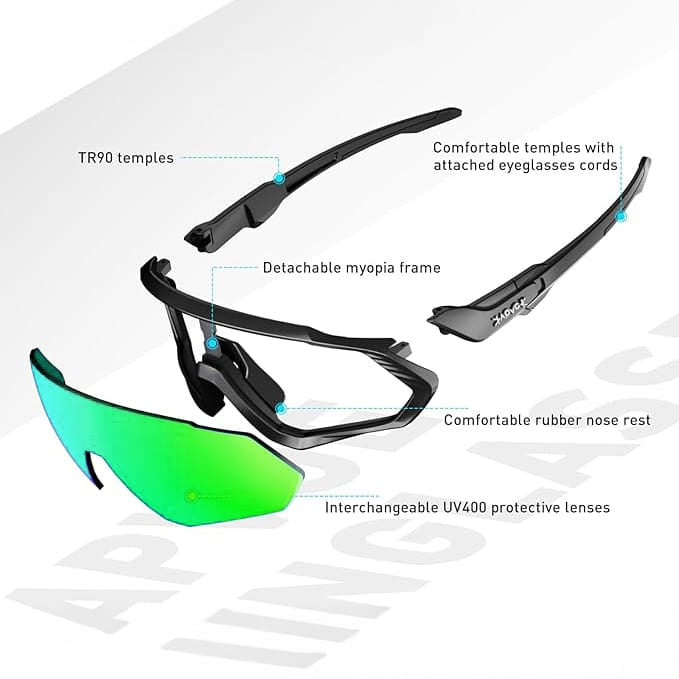 Kapvoe Sport Sonnenbrille – polarisiert, mit Ersatzglas & Kurzsichtigkeitsrahmen