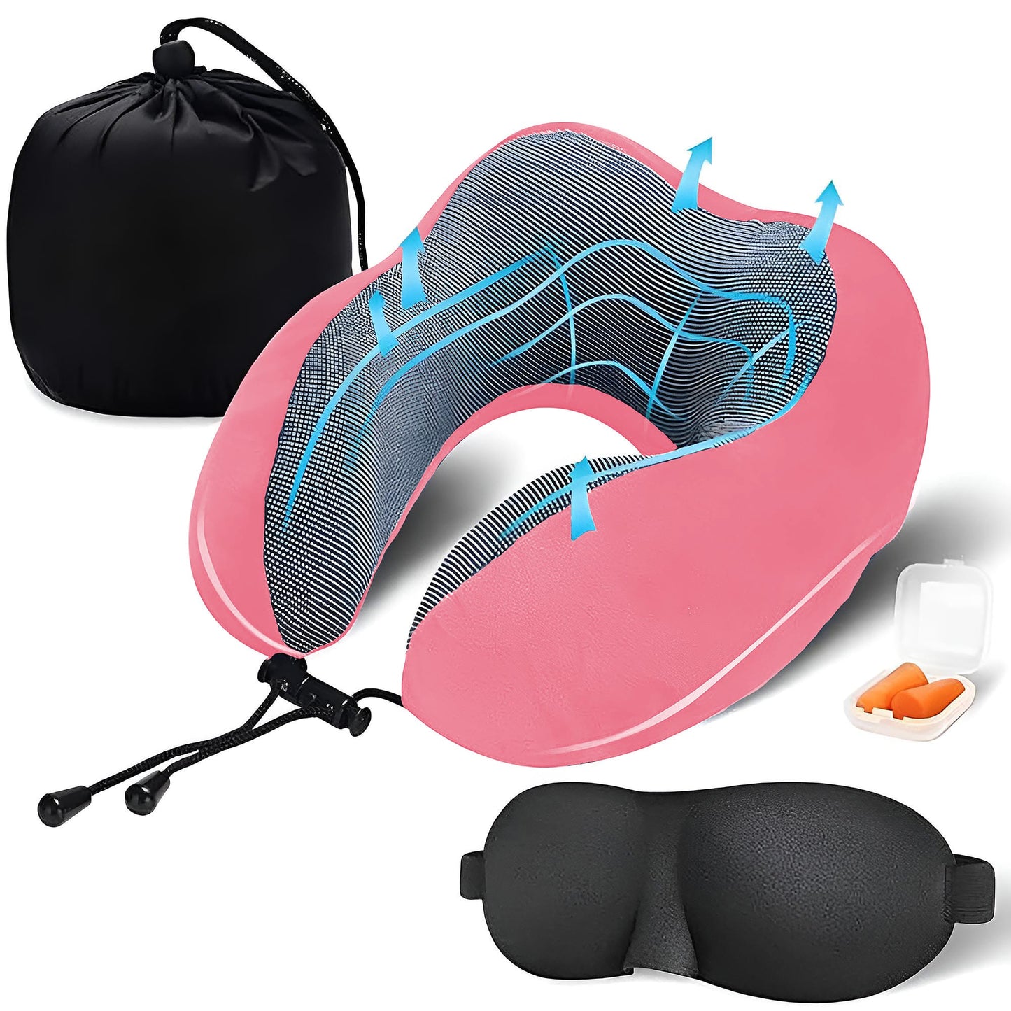 Reisekissen Komfort Set – Nackenkissen, Schlafmaske & Ohrstöpsel