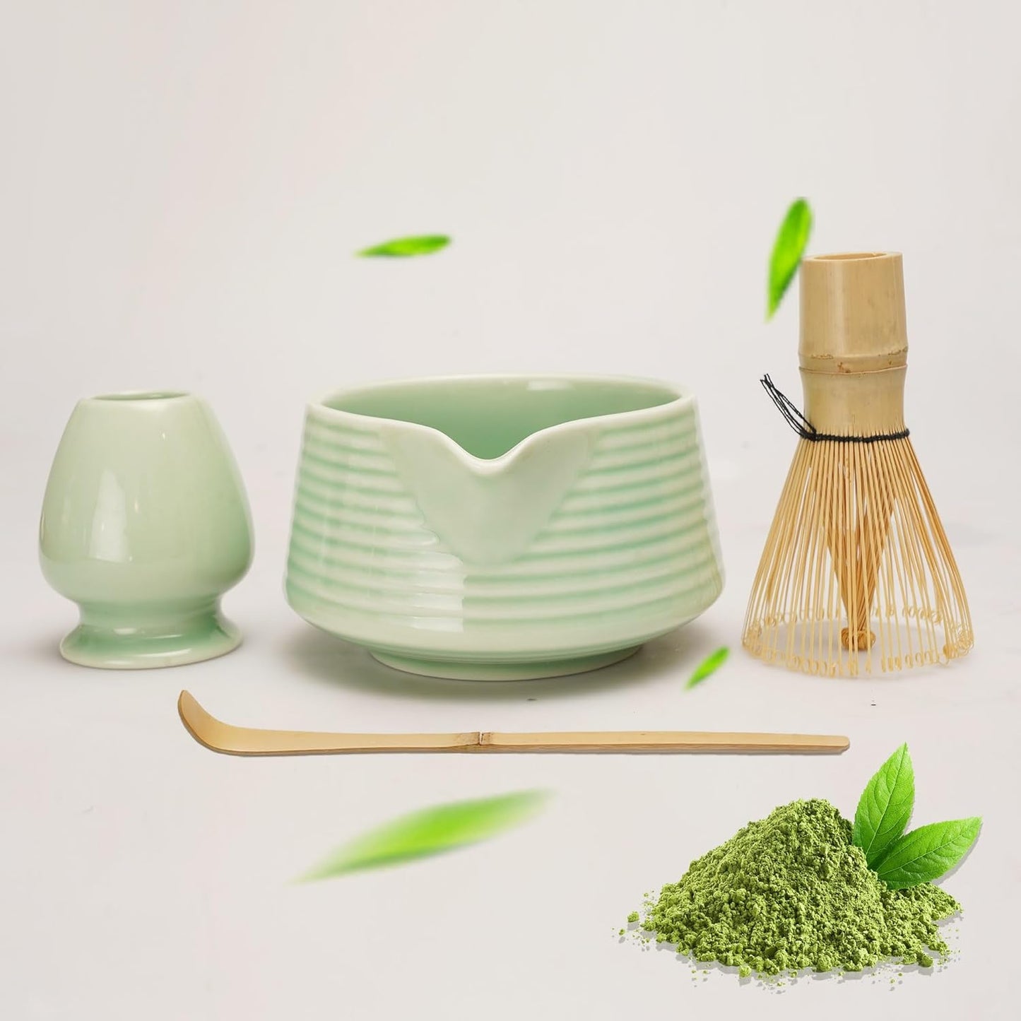 Matcha Tee Set – 4-teilig, mit Schale, Bambusbesen & Löffel