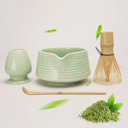 Matcha Tee Set – 4-teilig, mit Schale, Bambusbesen & Löffel