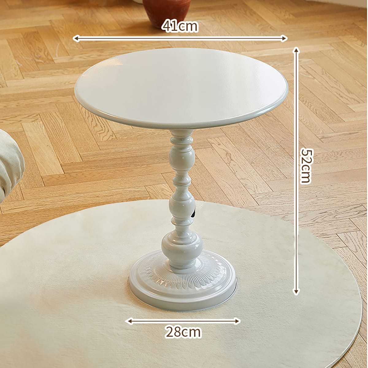 Couchtisch rund – 52 x 38 x 28 cm, gedrechselte Mittelsäule, edles Design