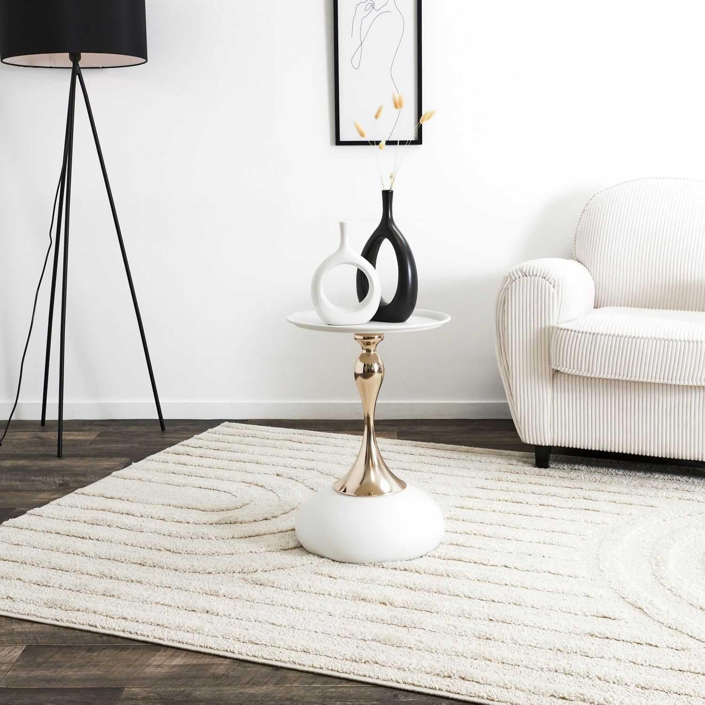 Beistelltisch rund – 40 x 55 x 35 cm, geschwungene Mittelstütze, modernes Design