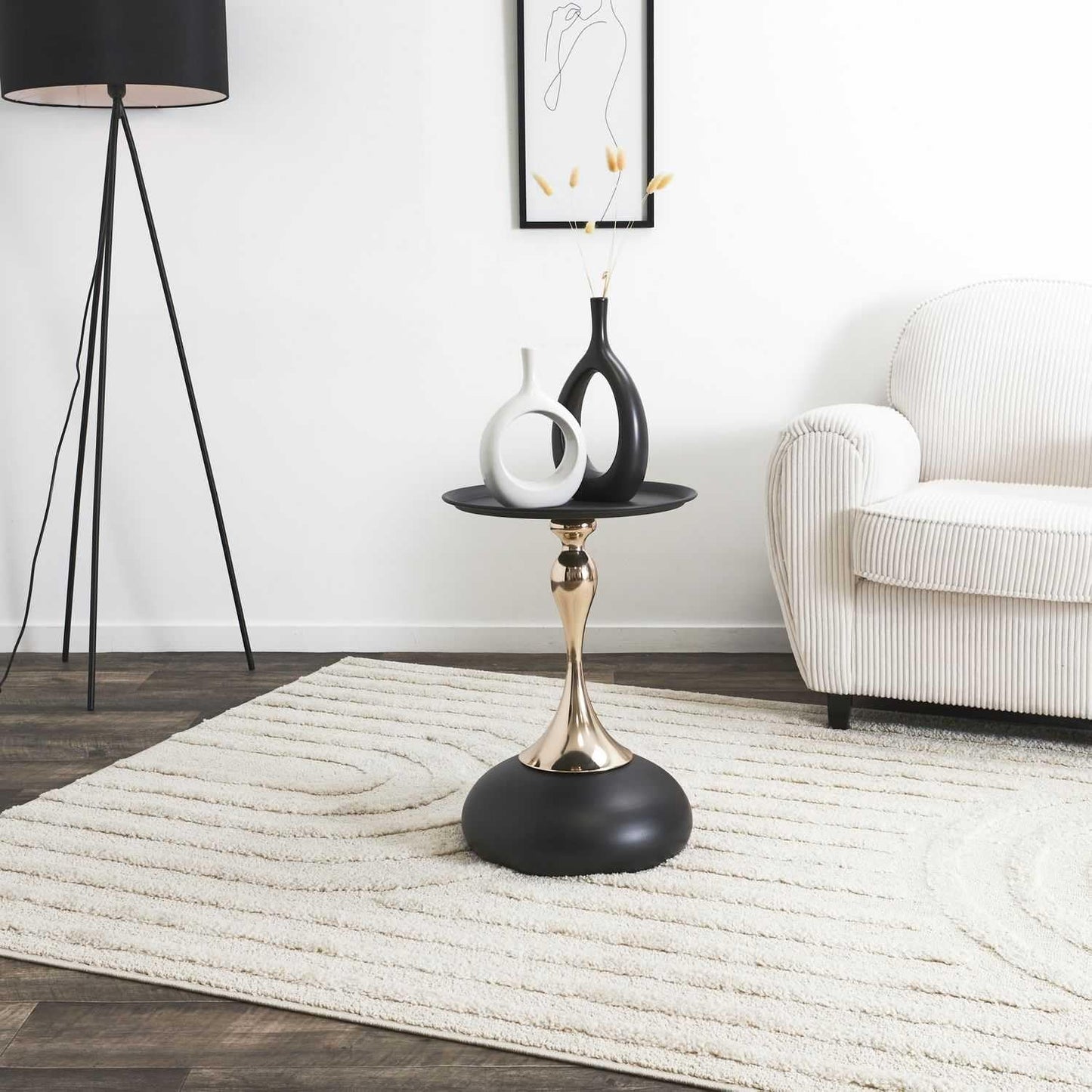 Beistelltisch rund – 40 x 55 x 35 cm, geschwungene Mittelstütze, modernes Design