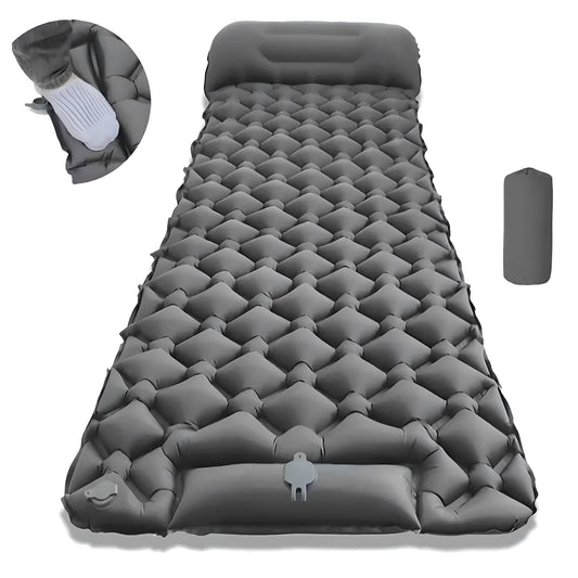 Aufblasbare Camping-Matratze – 190 x 60 cm, eingebaute Fuss-Luftpumpe