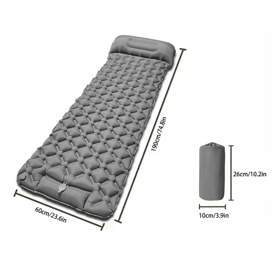 Aufblasbare Camping-Matratze – 190 x 60 cm, eingebaute Fuss-Luftpumpe