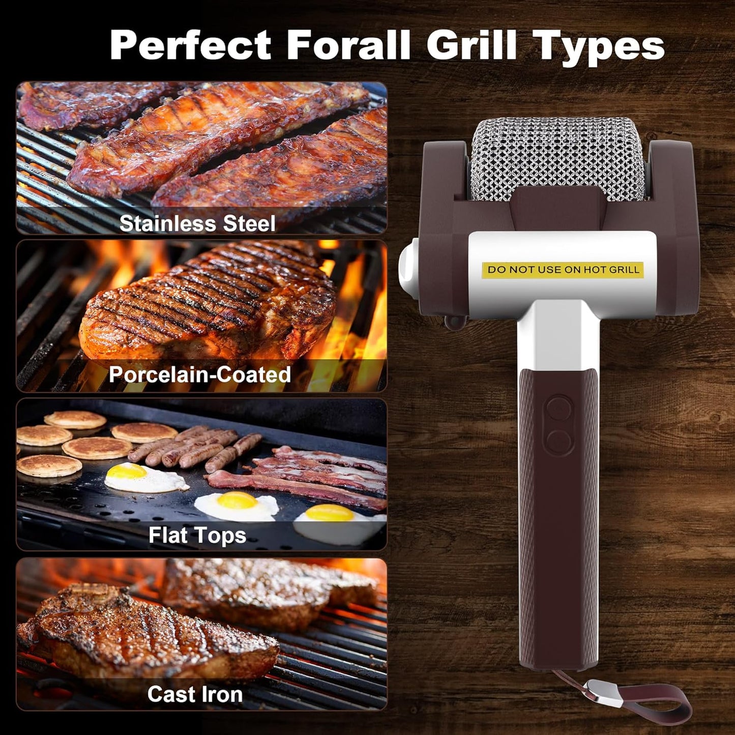 Elektrischer Grillreiniger – USB-C, Vibrationsfunktion, Metalldraht-Kopf, kabellos