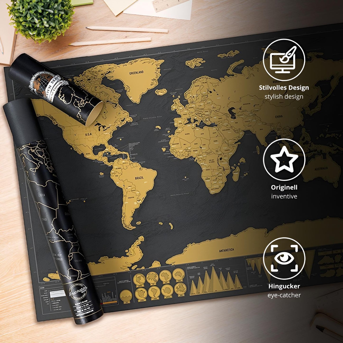 Scratch Map – 82,5 x 59,4 cm, Rubbel-Weltkarte für Vielreisende