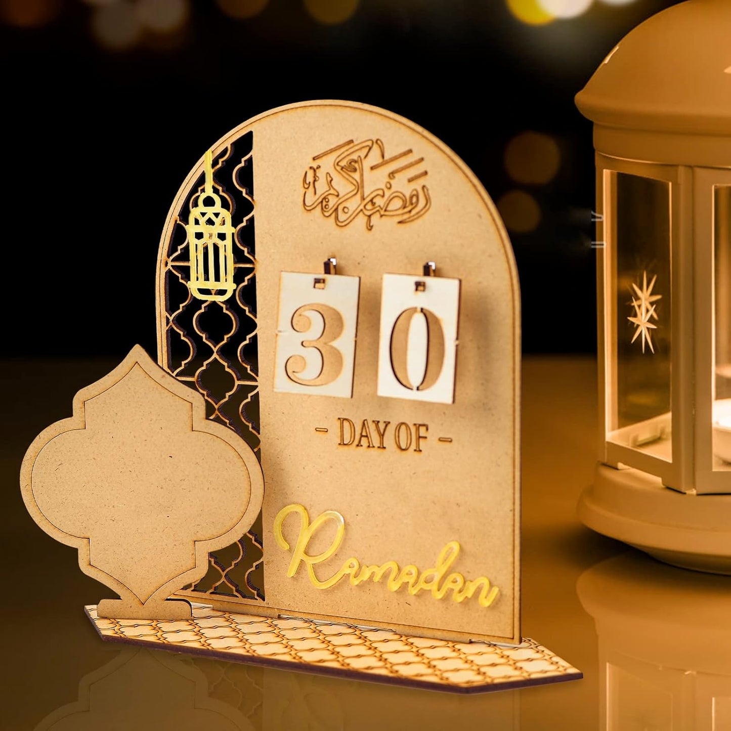 Ramadan Kalender aus Holz – Countdown, austauschbare Zahlenkarten