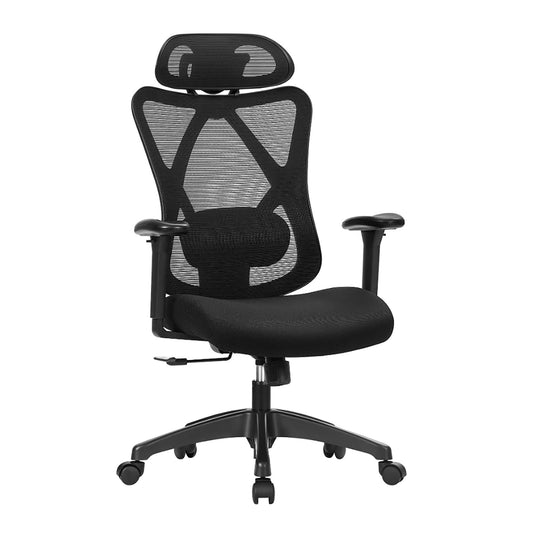 Ergonomischer Bürostuhl mit Fussstütze & Kopfstütze – Schwarz