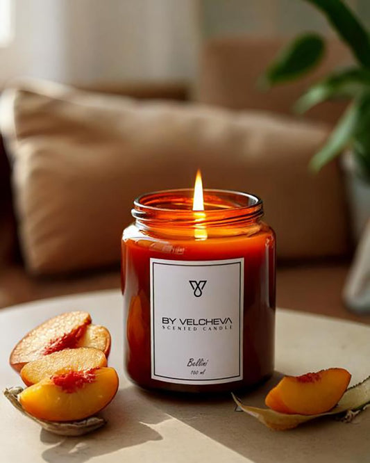 By Velcheva Duftkerze Bellini – 160 ml, Pfirsich, Rum & Vanille