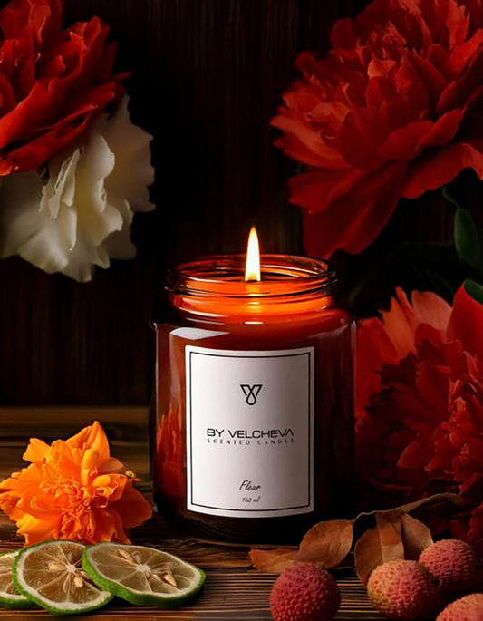 By Velcheva Duftkerze Fleur – 160 ml, Bergamotte, Pfingstrose & Jasmin