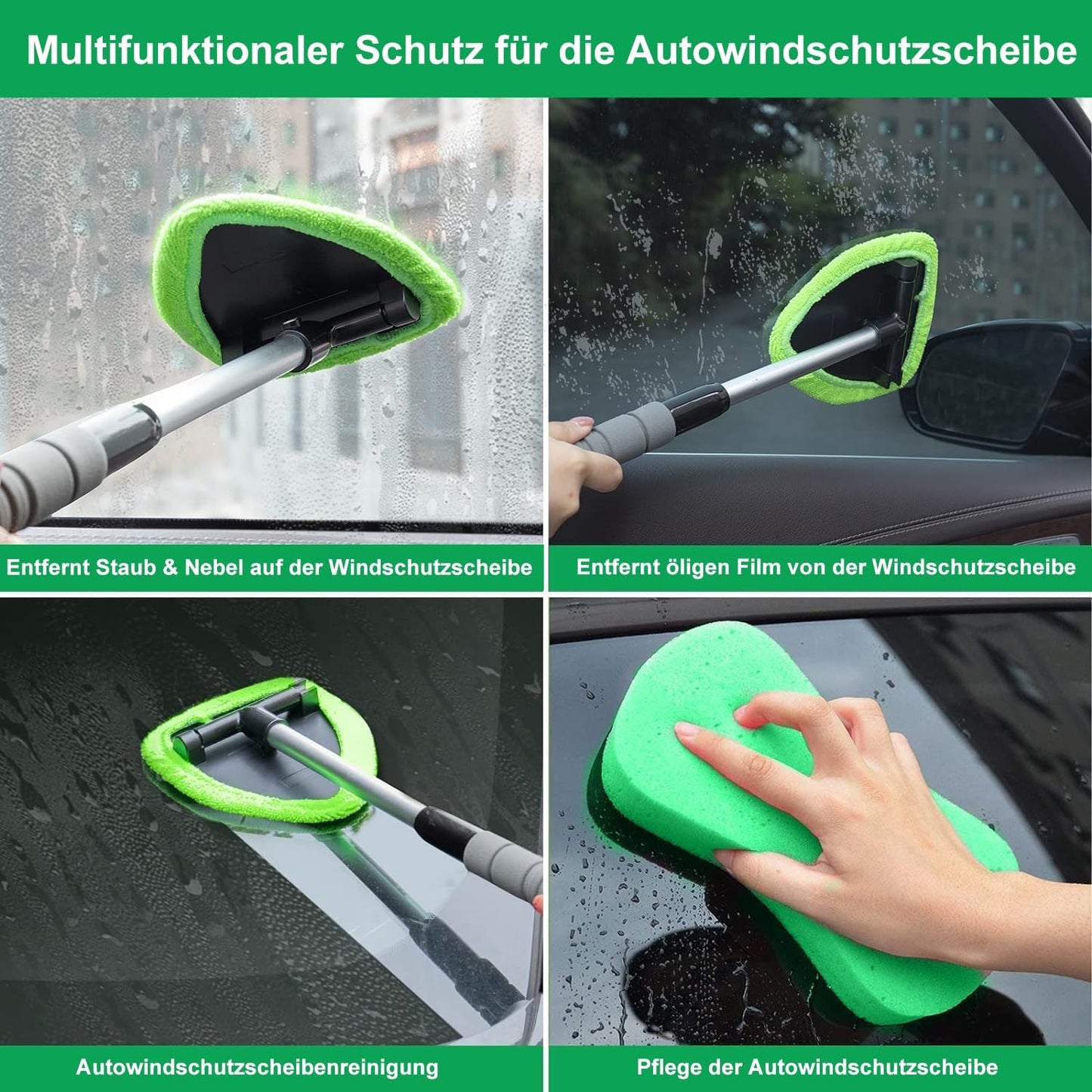 Auto Windschutzscheiben Reiniger Set – 48 cm, Mikrofaser, Teleskopstiel & Sprühflasche