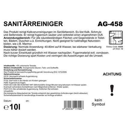 Sanitärreiniger, gegen Kalkverunreinigungen, rosa, PH <2, Palette mit 60 Kanister à 10 Liter
