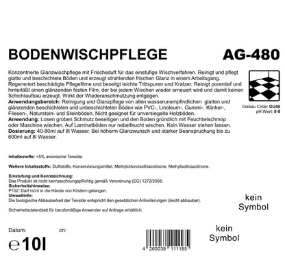 Bodenreiniger, pH-Wert 8-9, Palette mit 60 Kanister à 10 Liter