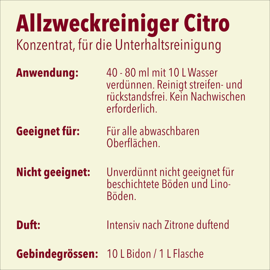 Allzweckreiniger, gelb Citro, ph 10-11, Palette mit 60 Kanister à 10 Liter
