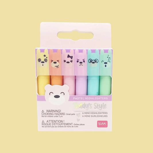 Legami. Mini Textmarker „Teddy’s Style“ Pastel Set, 6 Stk.