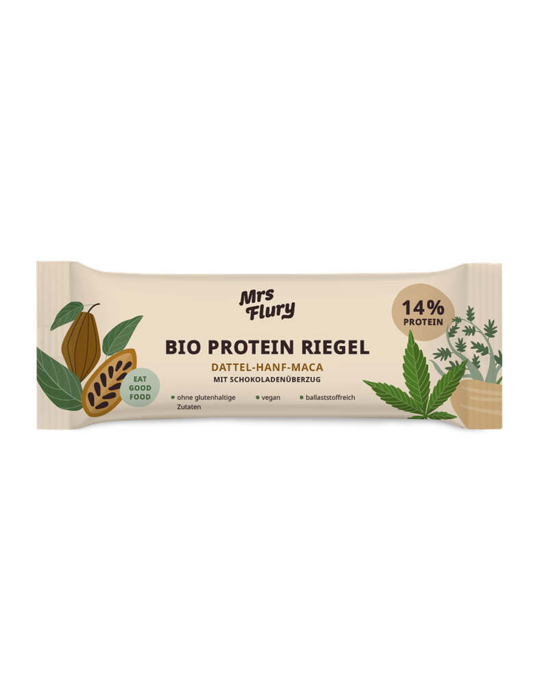 Bio Protein Riegel Hanf-Maca 14% Protein mit Schokoladenüberzug