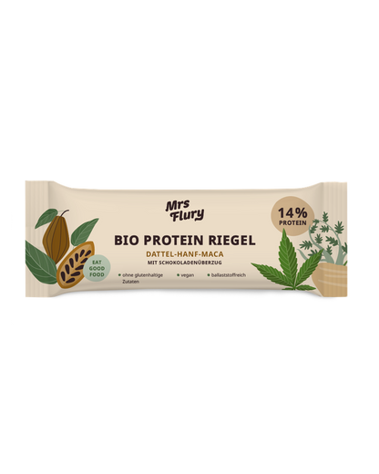 Bio Protein Riegel Hanf-Maca 14% Protein mit Schokoladenüberzug