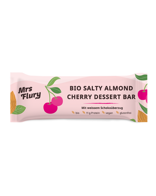Bio Salty Almond Cherry Dessert Bar 23% Protein – 50g veganer Proteinriegel mit Mandeln & Kirschen