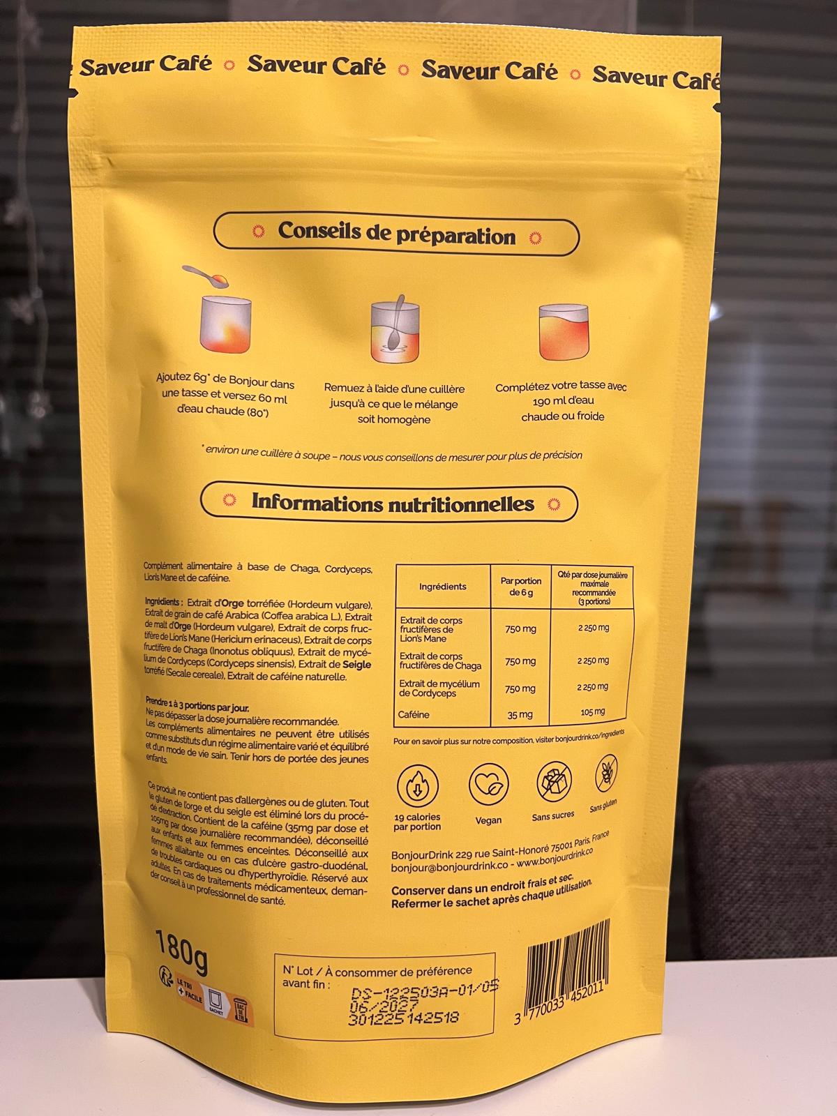 Bonjour Coffee Flavor – Functional Mushroom Coffee (Low Caffeine)