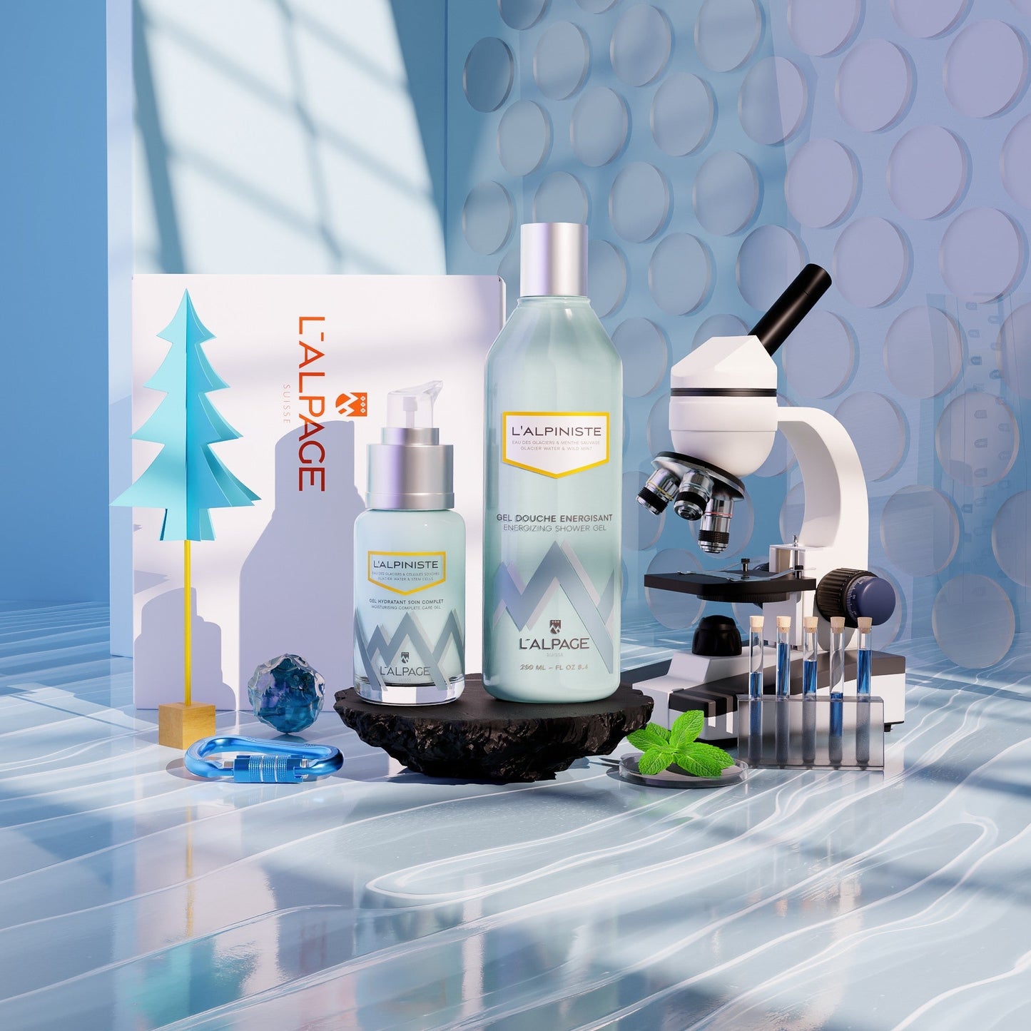 Set ou Coffret Cadeau Soin DUO Gel Soin Complet Hydratant + Gel Douche Energisant L'ALPINISTE