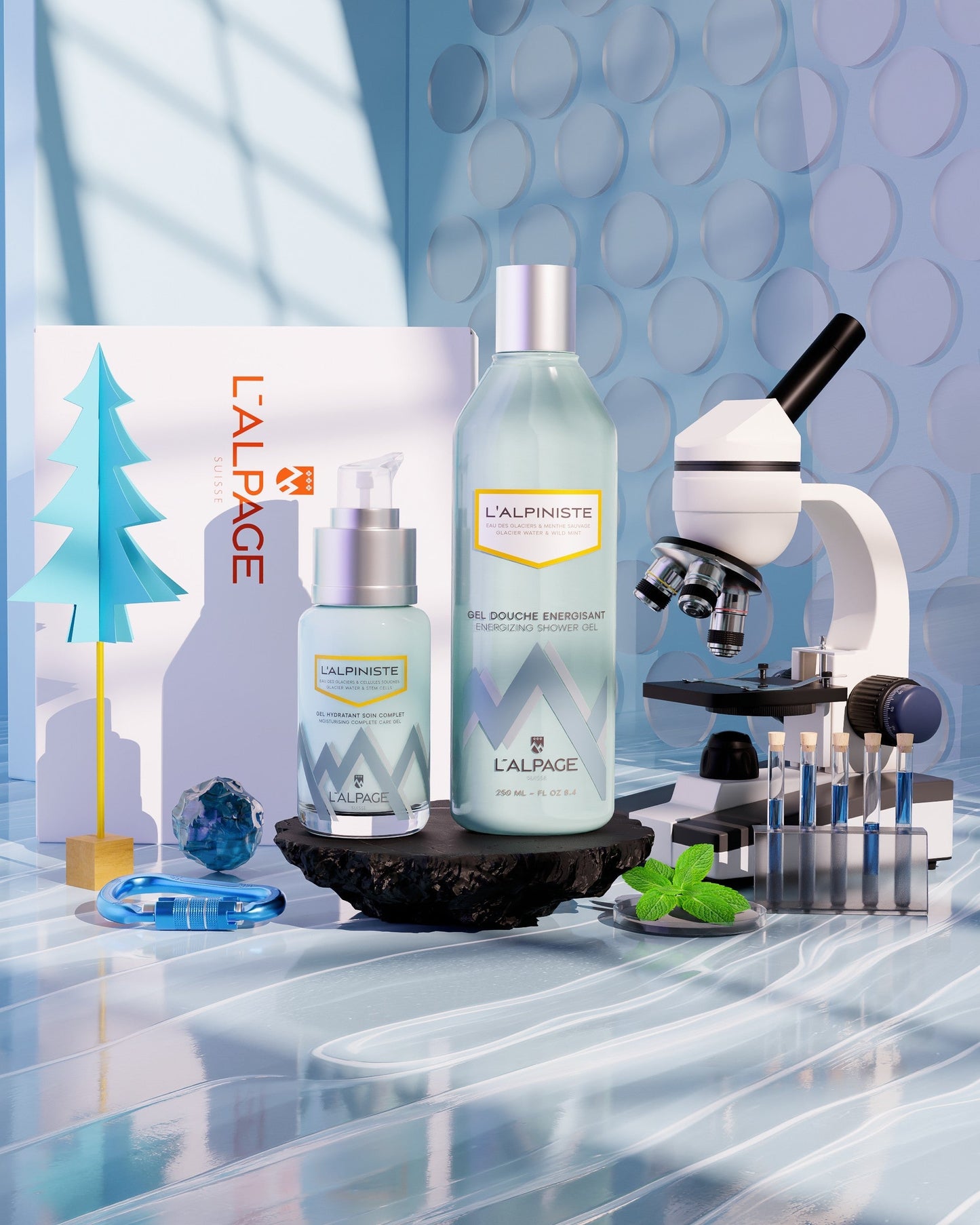 Set ou Coffret Cadeau Soin DUO Gel Soin Complet Hydratant + Gel Douche Energisant L'ALPINISTE