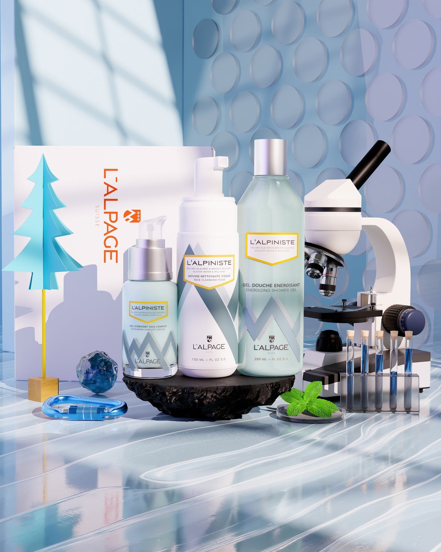 Set / Coffret Cadeau Gel Soin Complet Hydratant + Gel Douche Energisant + Mousse Nettoyante L'ALPINISTE