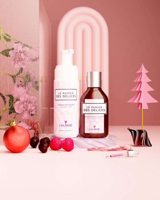 Set ou Coffret Cadeau Soin DUO Gelée de Douche Exfoliante 125ml + Mousse Nettoyante LE PANIER DES Délices