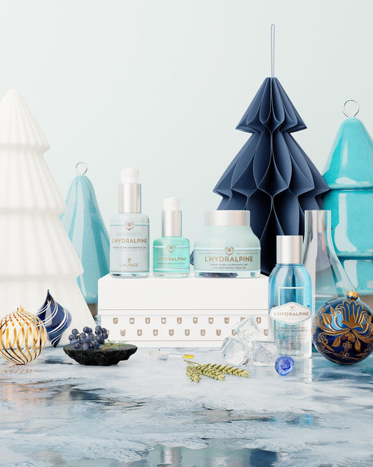 Set ou Coffret Cadeau Crème Visage Hydratante 24h + Sérum Visage Hydratante 24h + Serum Regard Anti-Poche + Démaquillant Bi-Phase Waterproof L'HYDRALPINE