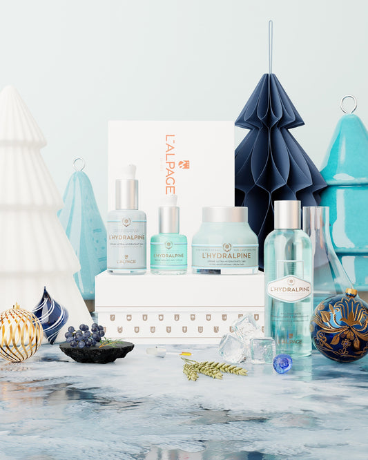 Set ou Coffret Cadeau Crème Visage Hydratante 24h + Sérum Visage Hydratante 24h + Serum Regard Anti-Poche + Eau Tonifiante Démaquillante L'HYDRALPINE