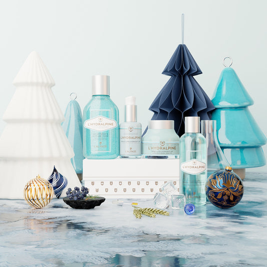 Set ou Coffret Cadeau Crème Visage Hydratante 24h + Sérum Visage Hydratante 24h + Eau Tonifiante + Gel Nettoyant Exfoliant L'HYDRALPINE