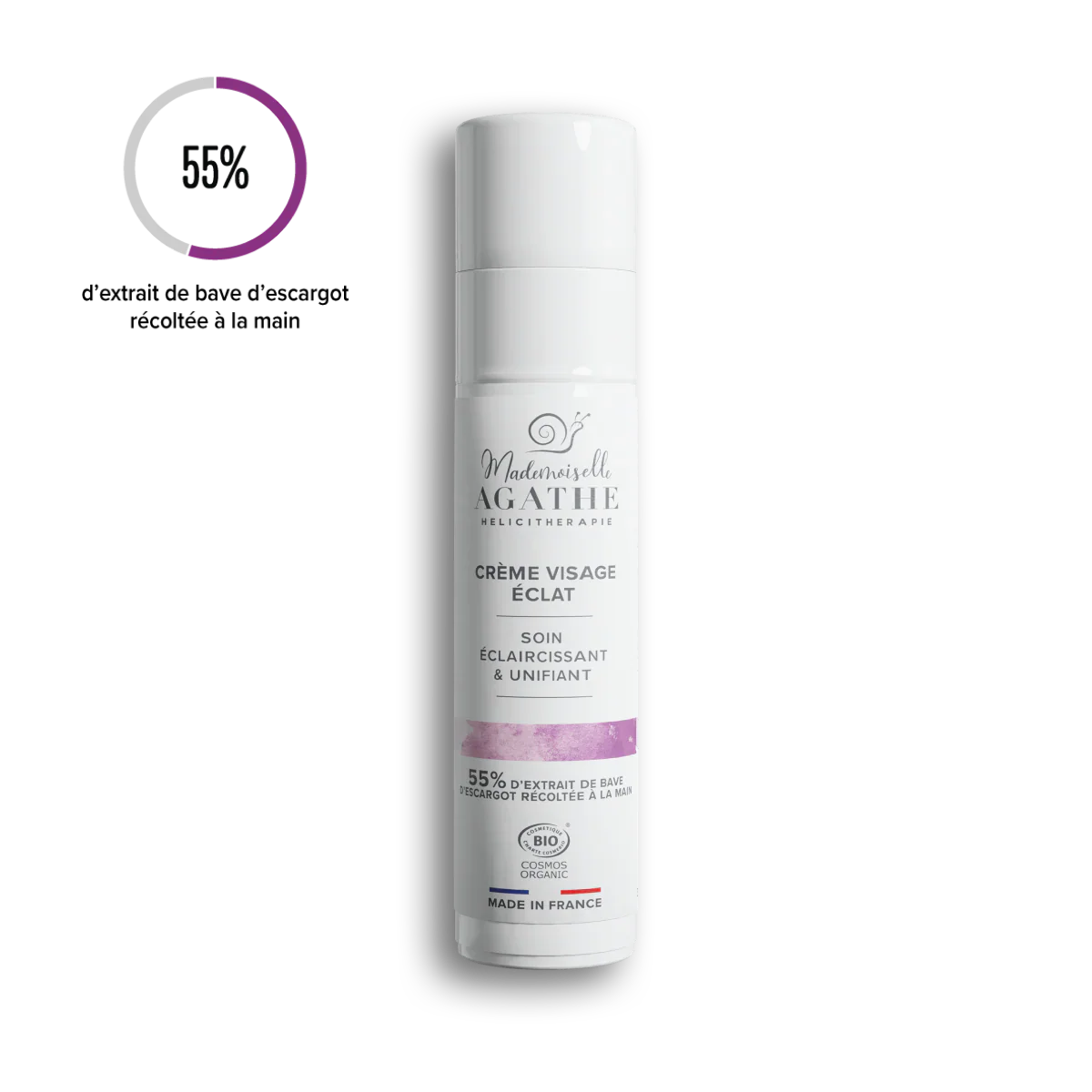 Crème éclat à la bave d'escargot bio - éclaircissant & unifiante - Mademoiselle Agathe