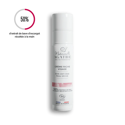 Crème riche visage à la bave d'escargot certifiée bio - anti-âge - 50ml -Mademoiselle Agathe