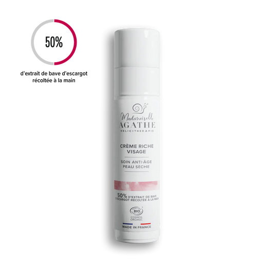 Crème riche visage à la bave d'escargot certifiée bio - anti-âge - 50ml -Mademoiselle Agathe