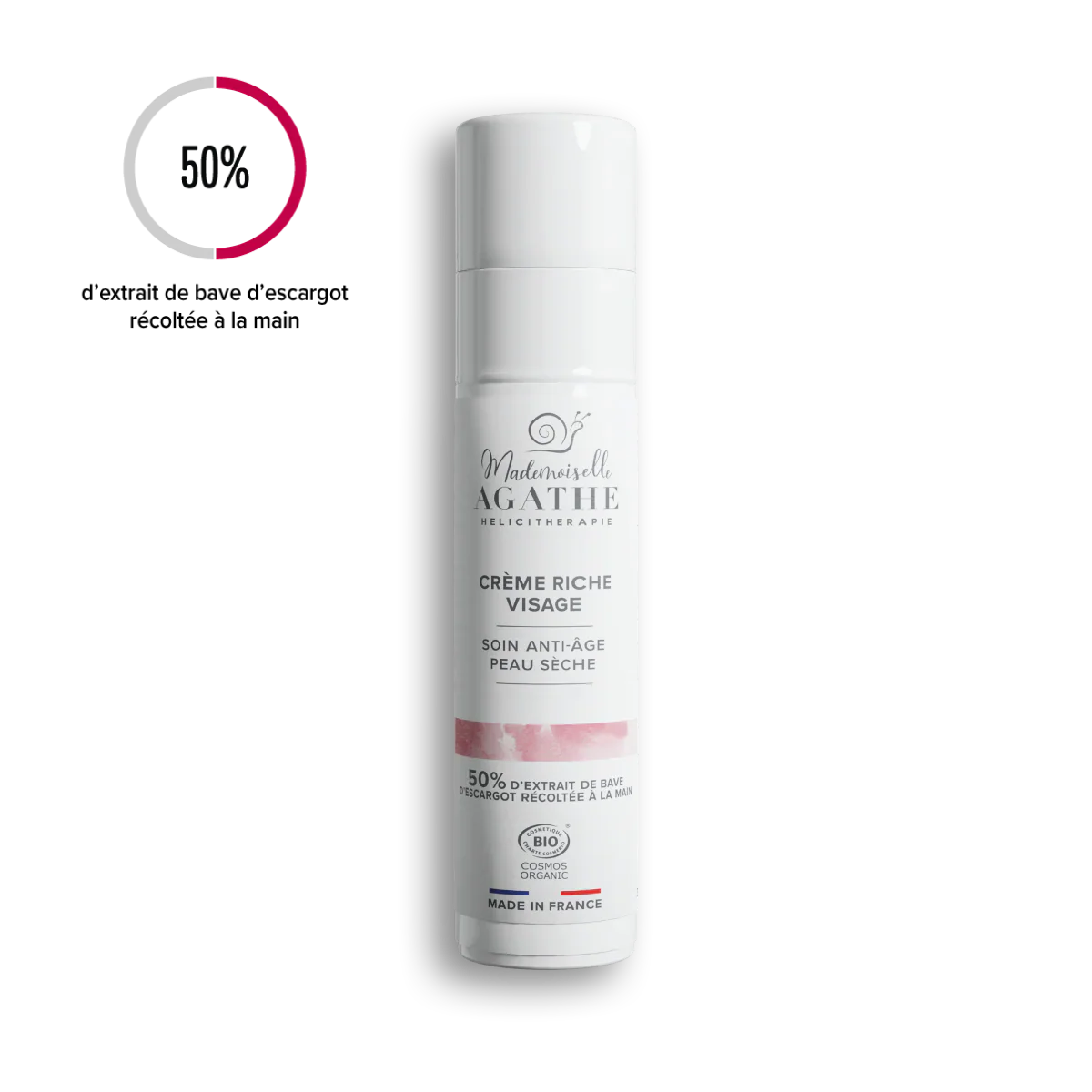 Crème riche visage à la bave d'escargot certifiée bio - anti-âge -Mademoiselle Agathe