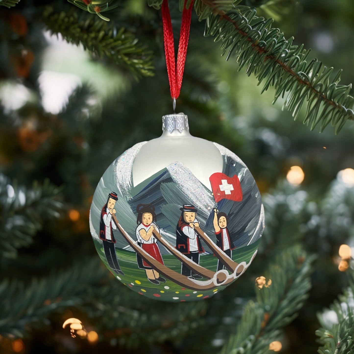 Weihnachtskugeln Alpenhorn Music Weiss